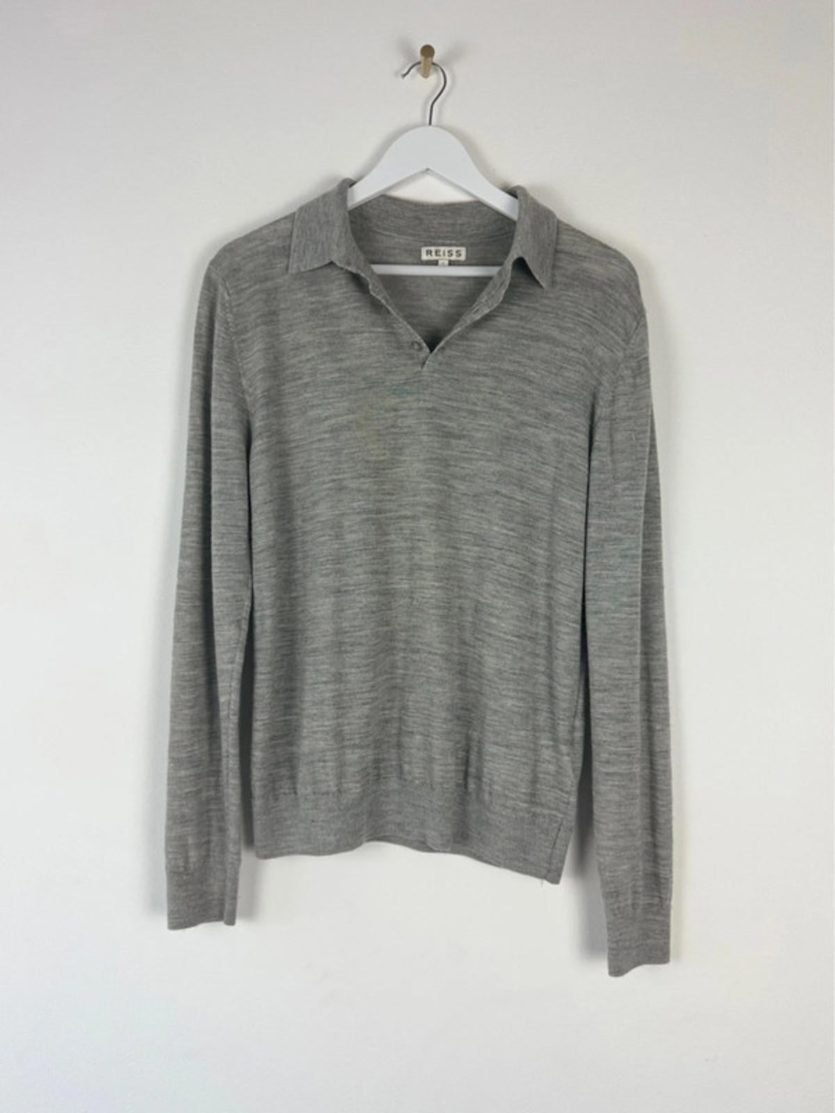 Men’s Reiss Premium 100% Wool Long Sleeve Polo Shirt Top - Large -1444