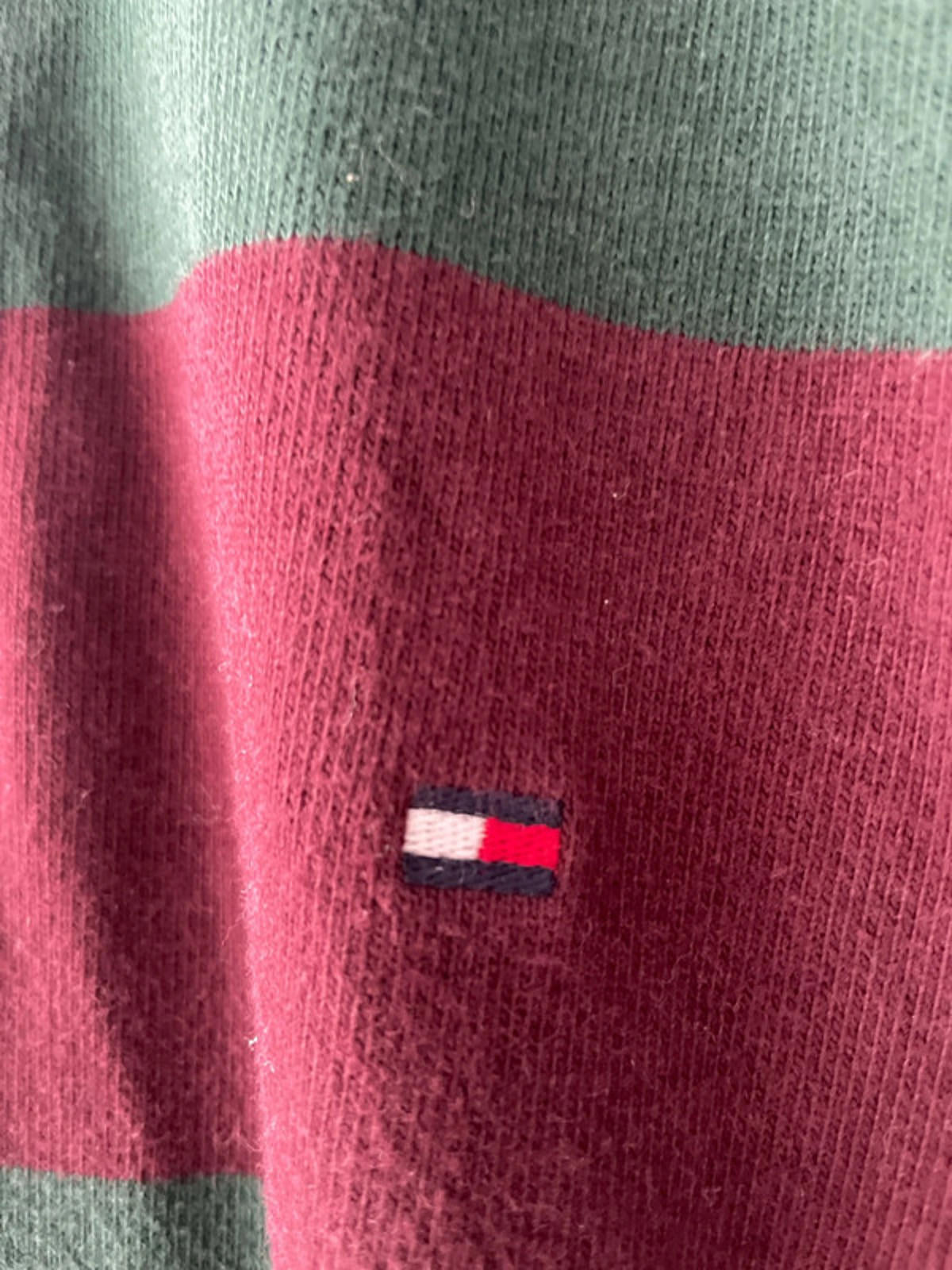 Men’s Tommy Hilfiger Long Sleeve Stripped Rugby Polo Top In Burgundy - Medium - 2001