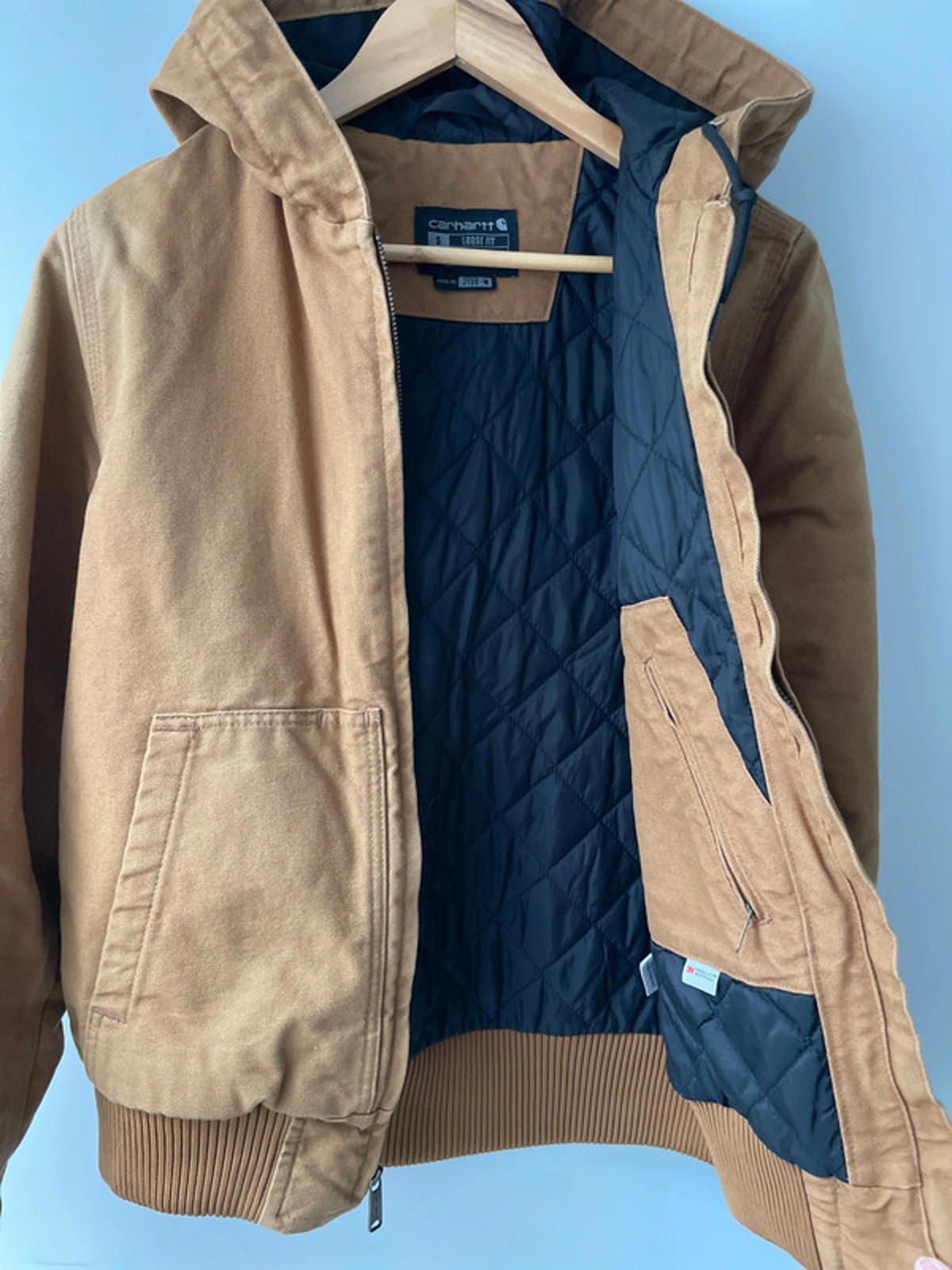 Men’s Carhartt Premium Padded Hooded Jacket In Tan - Small - 2388