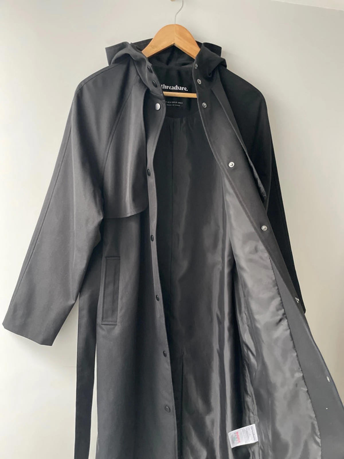 Women’s Threadbare Longline Hooded Trench Coat In Black - UK8- 2391