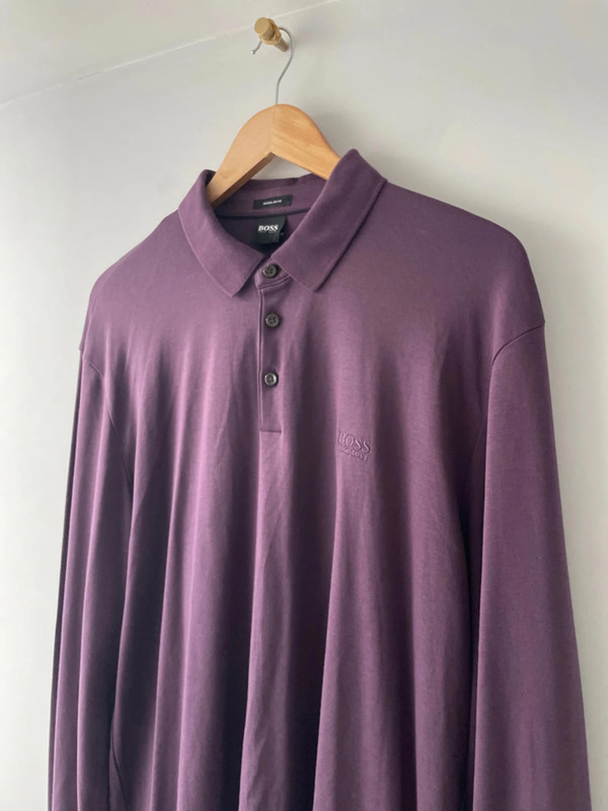 Men’s Hugo Boss Premium Pima Cotton Long Sleeve Polo Top in Purple - XLarge - 2404