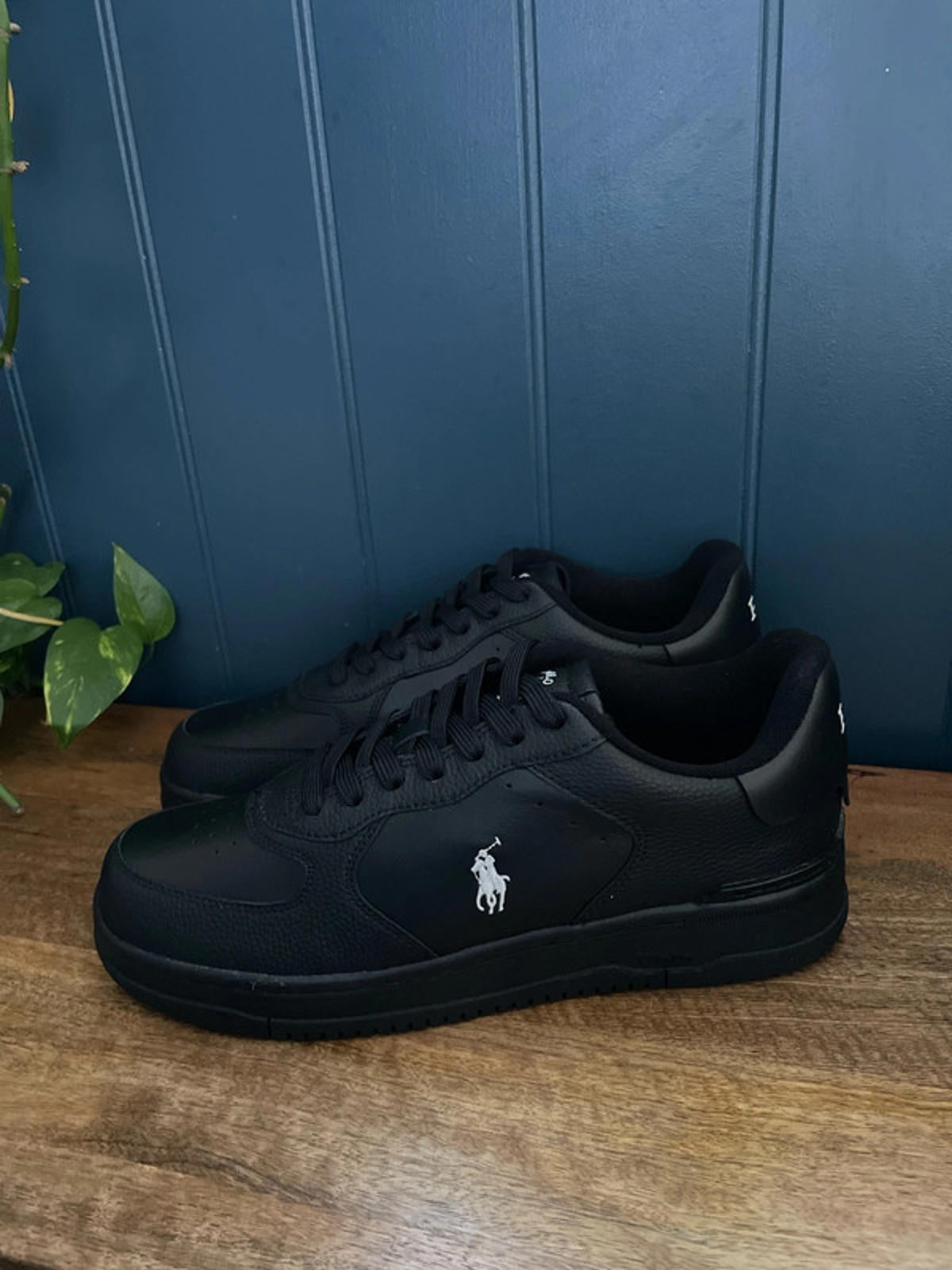 Men’s Ralph Lauren Masters Court Leather Trainer In Black - UK 8 - 2302