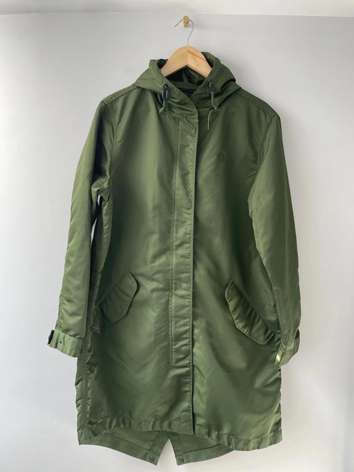 Women’s Fred Perry Hooded Parka Jacket Coat In Khaki - UK10 -2070