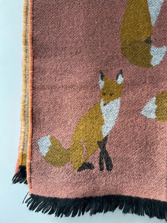 Women’s Wool Scarf in Soft Pink with a Fox Design - 2670