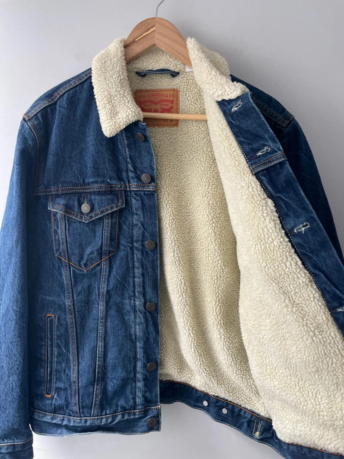 Womens Levi's Denim Trucker Jacket Coat With Borg Lining In Blue - Medium - 2312