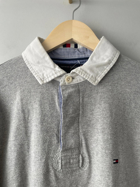 Men’s Tommy Hilfiger Rugby Polo Shirt Top In Grey - Medium- 2148