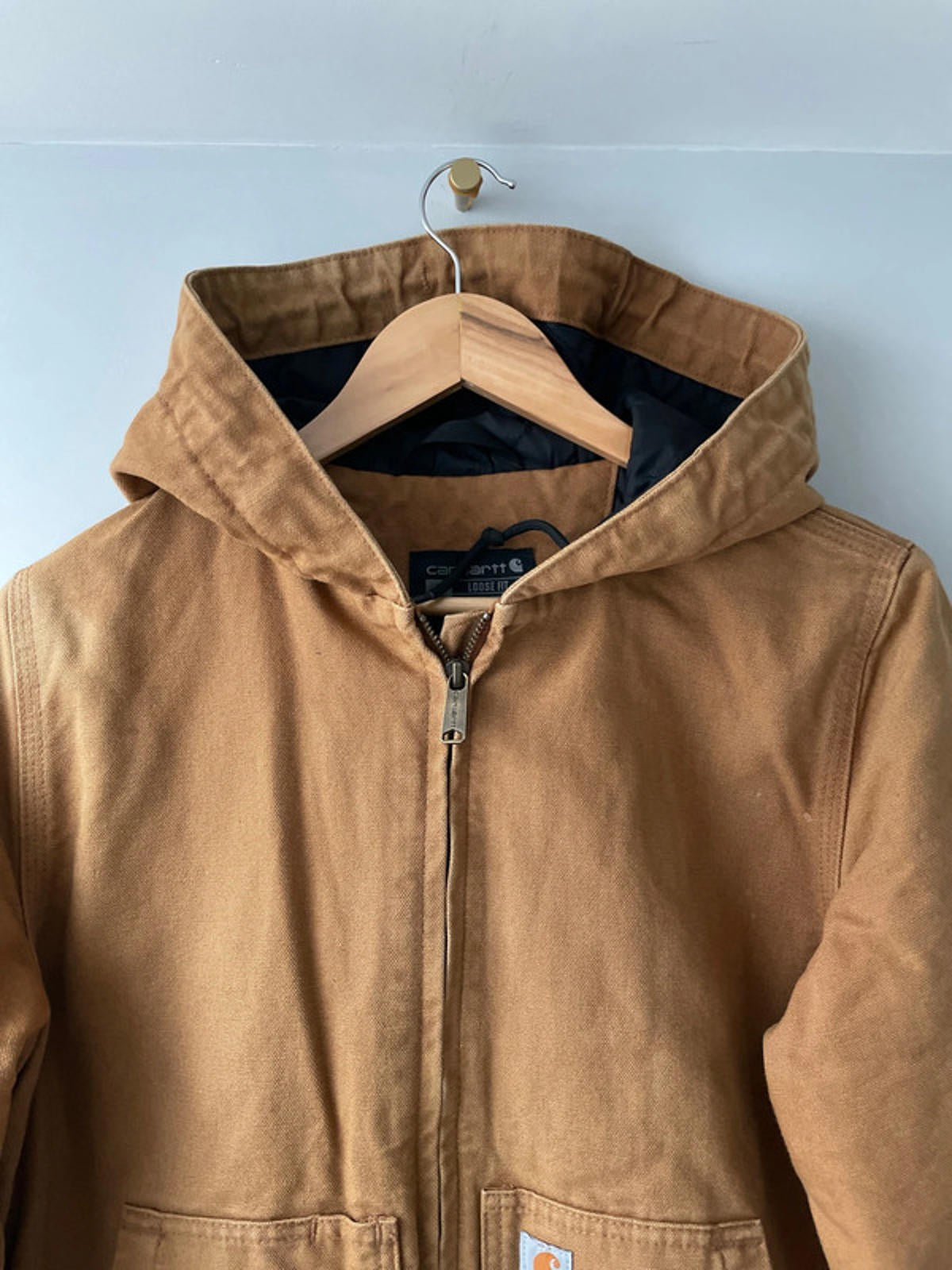 Men’s Carhartt Premium Padded Hooded Jacket In Tan - Small - 2388