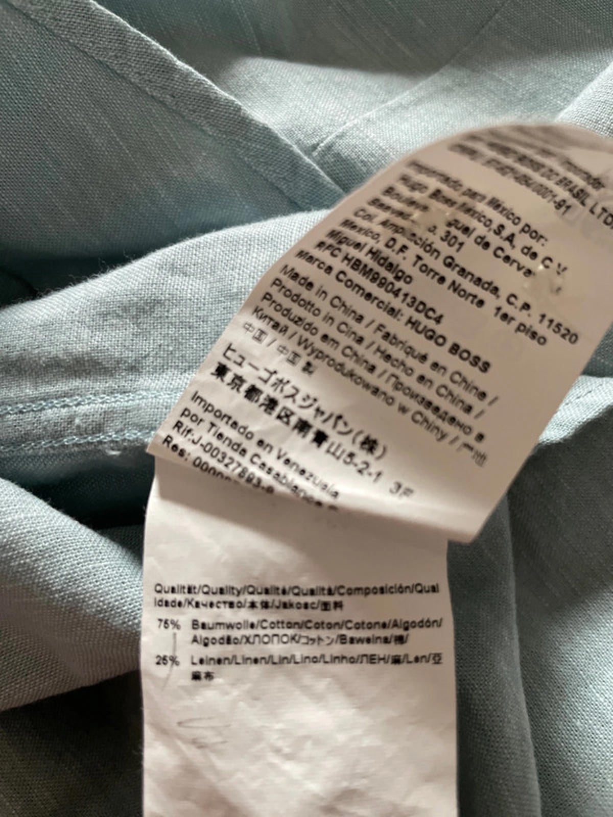 Men’s Hugo Boss Linen Long Sleeve Slim Fit Shirt in Light Blue - Medium - 2290