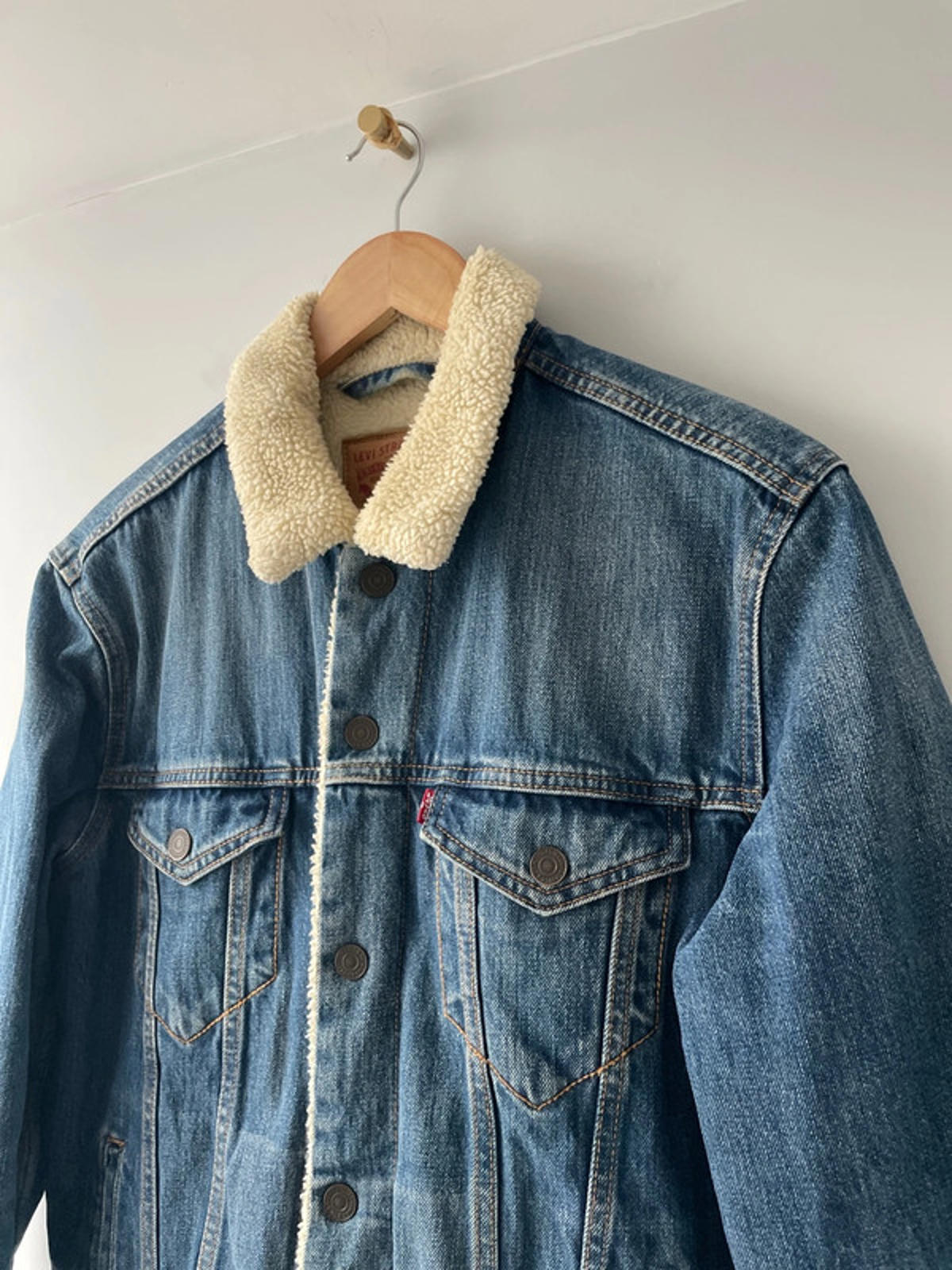 Men's Levi's Denim Trucker Jacket Coat With Borg Lining In Navy - Medium - 2403