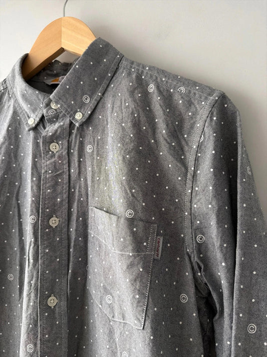 Men’s Carhartt Coppell Oxford Printed Logo Chambray Shirt In Grey- Medium - 2688