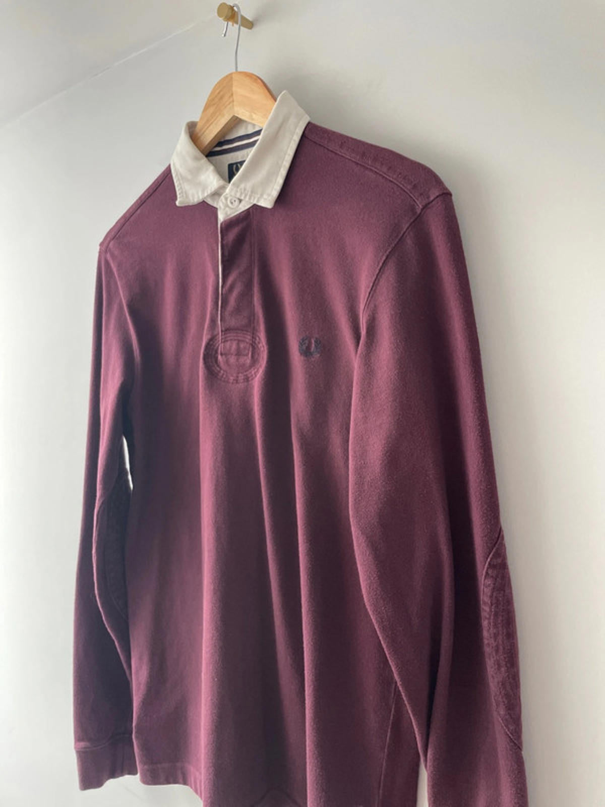 Men’s Fred Perry Long Sleeve Rugby Polo Top In Burgundy - Small - 2015