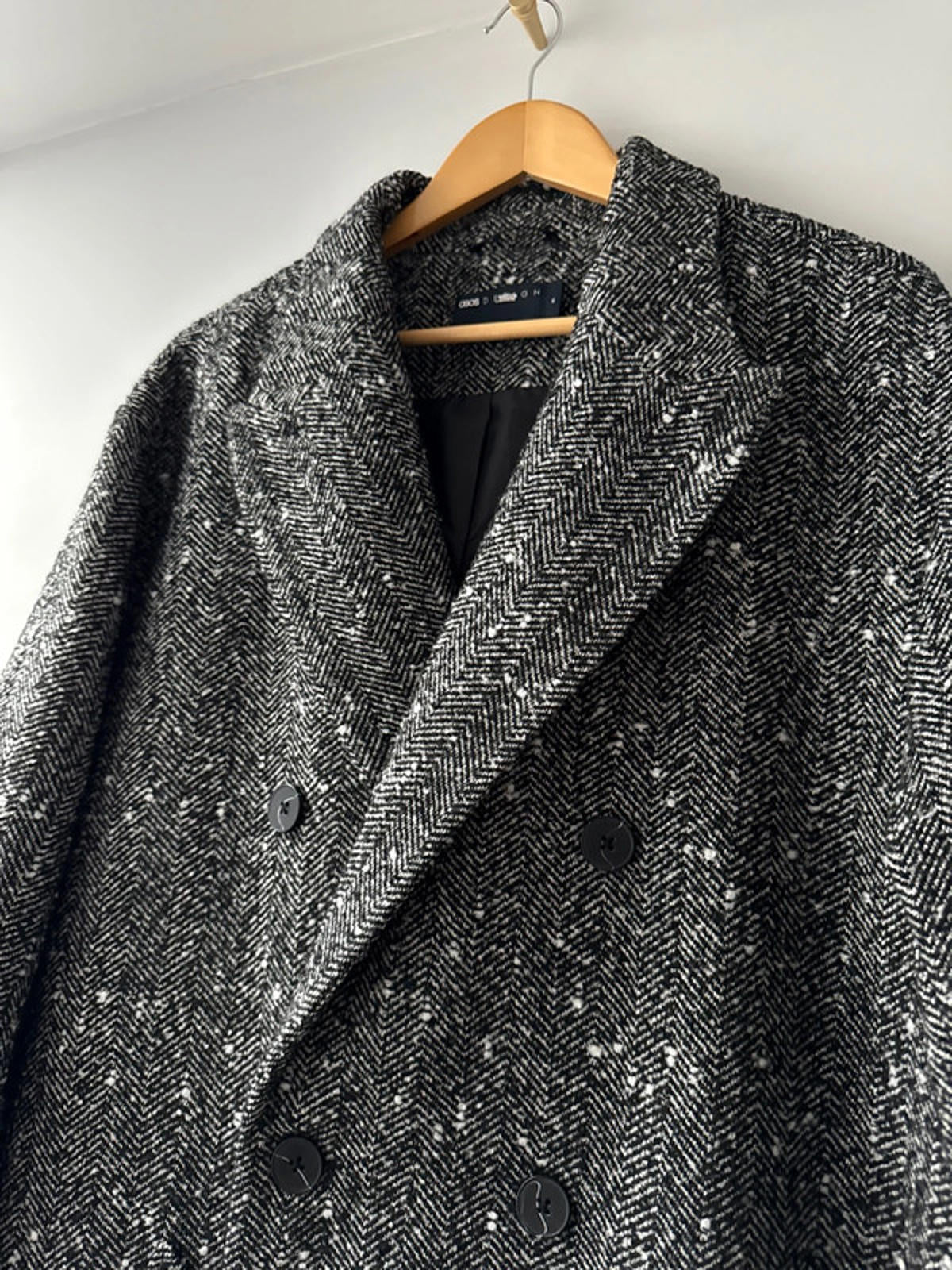 Men’s Asos oversized fit overcoat in Salt and Pepper wool look fabric - Medium - 0803