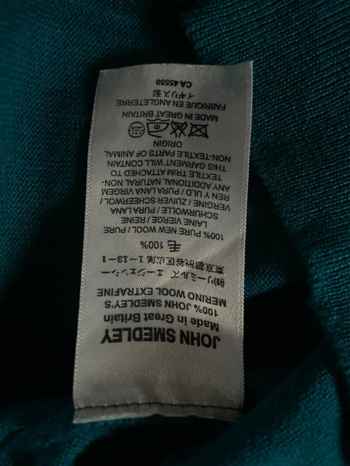 Men’s John Smedley 100% Merino Wool Crew Neck Jumper In Turquoise - XLarge - 2050