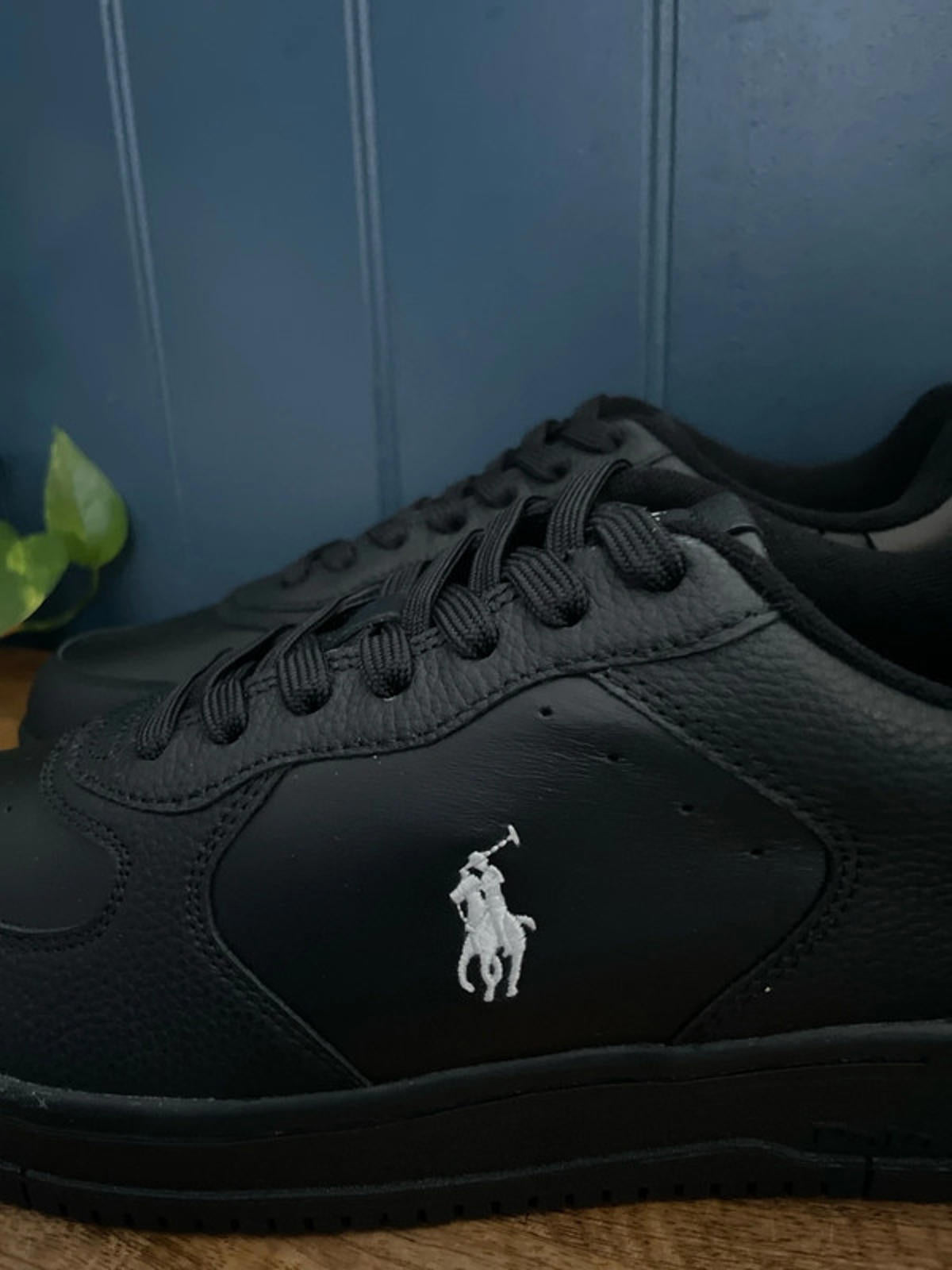Men’s Ralph Lauren Masters Court Leather Trainer In Black - UK 8 - 2302