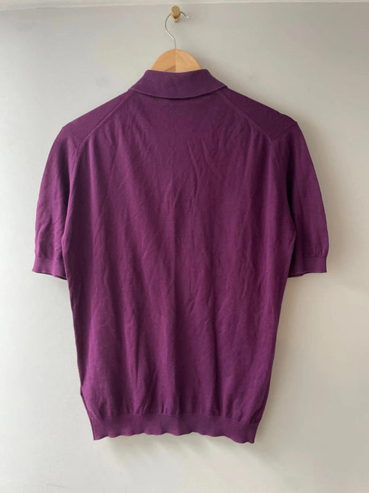 Men’s John Smedley Premium Knitted Polo Shirt Top In Purple - XSmall - 2879