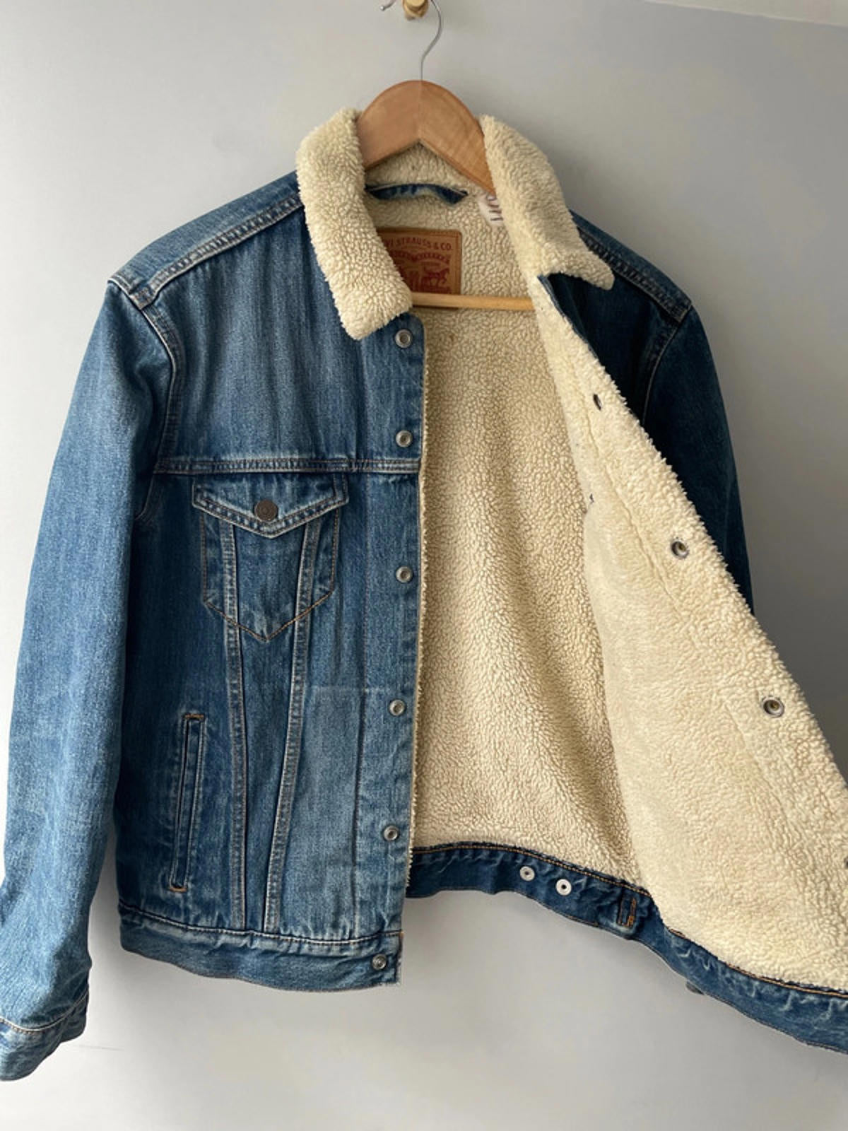 Men's Levi's Denim Trucker Jacket Coat With Borg Lining In Navy - Medium - 2403