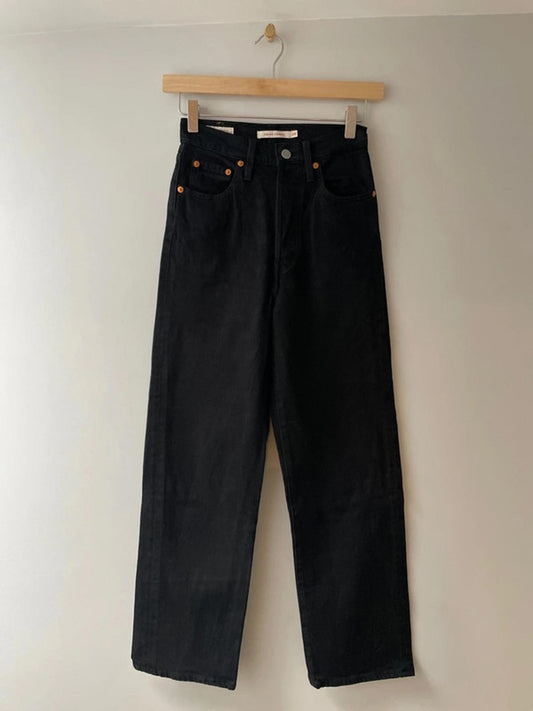 Women’s Levi’s High Waisted Ribcage Straight Fit Jeans In Black - W24/L27 - 2499