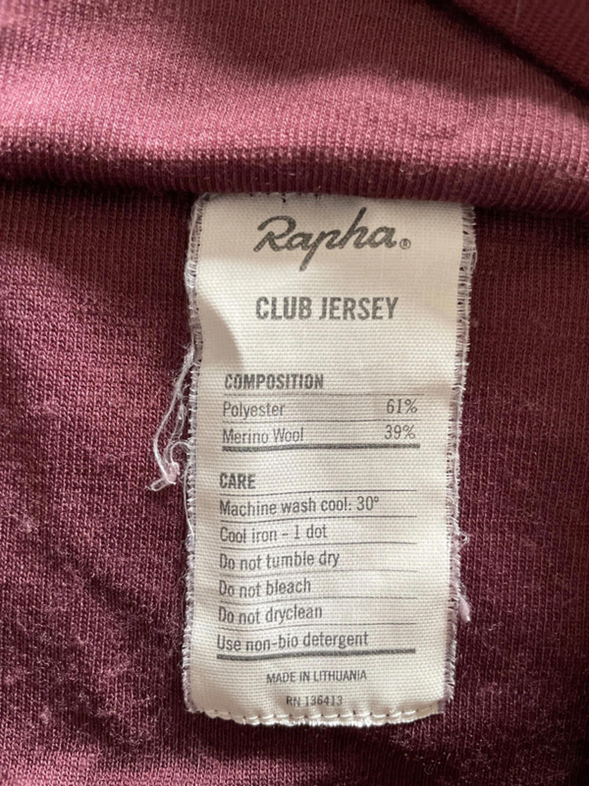 Men’s Rapha Club Merino Wool Cycling Jersey Top In Burgundy - Small - 2317