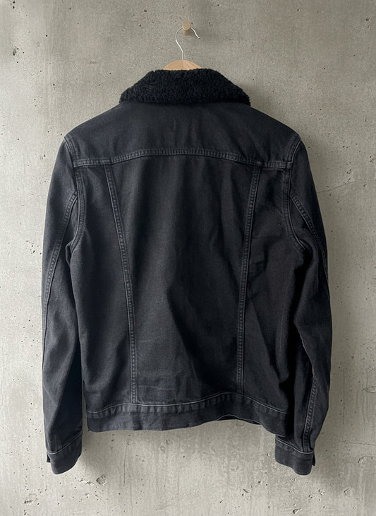 Women’s AllSaints Imoku Denim Jacket With Borg Collar In Black - Medium - 2327