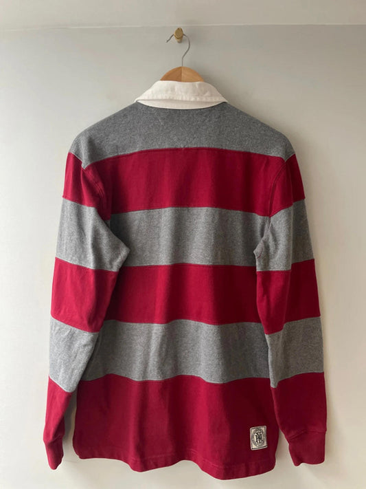 Men’s Tommy Hilfiger Stripped Rugby Polo Top In Grey/Red - Medium - 2533