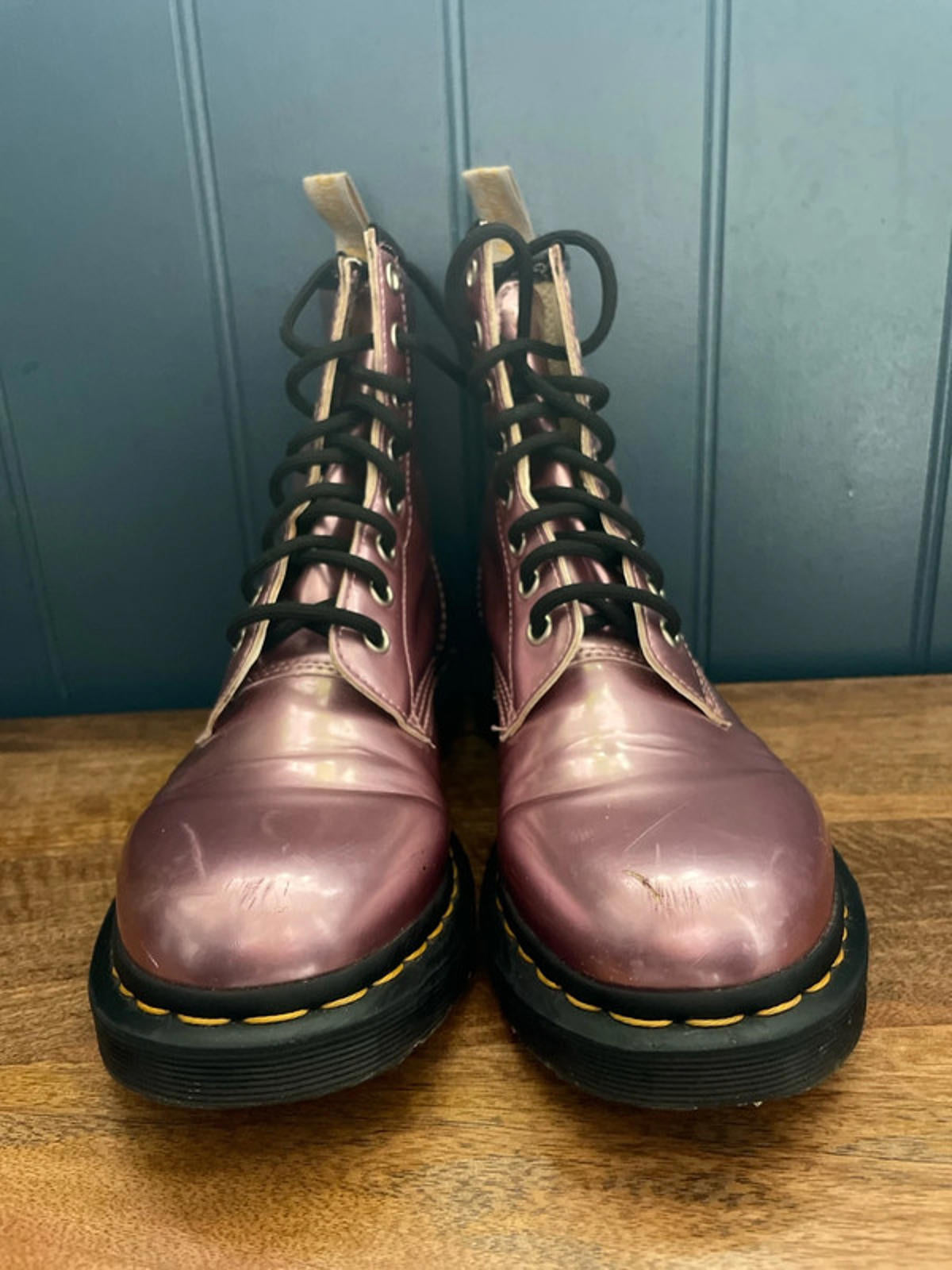 Women’s Dr Martens 1460 Vegan Chunky Sole Lace Up Boots In Goldmix Metallic Pink - UK5 - 2356