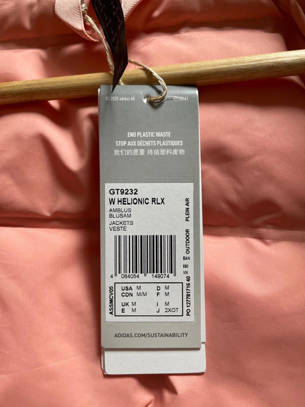 Women’s Adidas Helionic Oversized RLX Down Puffer Jacket In Coral - Large - 2340