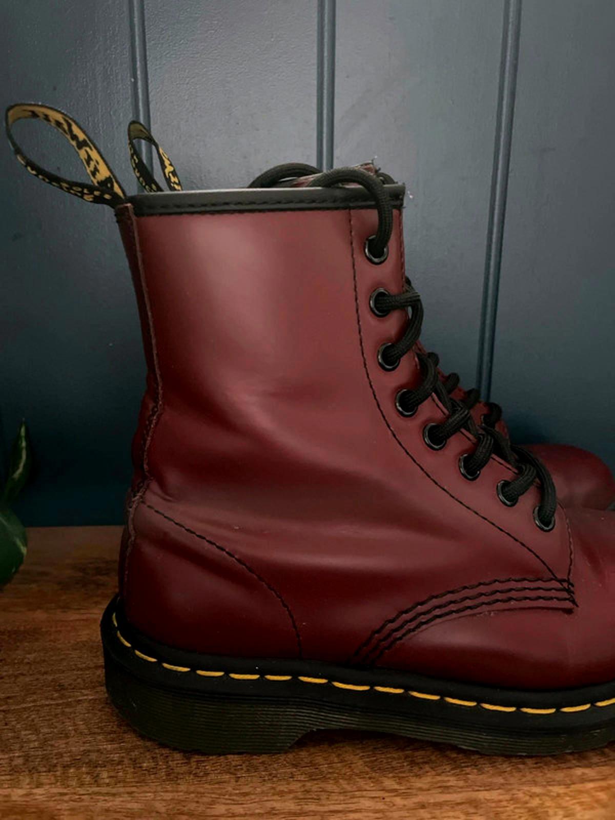 Women’s Dr Martens 1460 Mid Calf Leather Lace Up Boots In Burgandy - UK4 - 2165