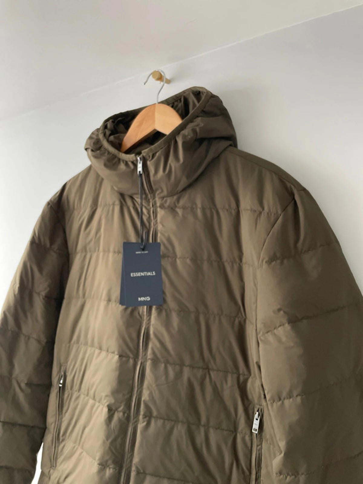 Mens Mango Gorry Hooded Padded Puffer Jacket In Khaki - Medium - 2373