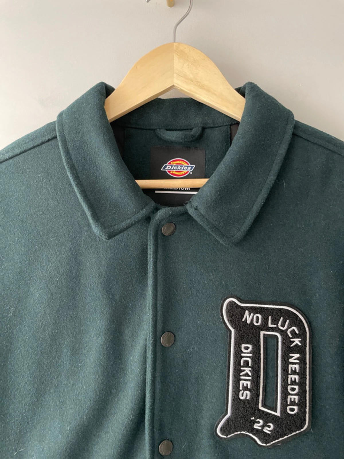 Men’s Dickies Union Springs Varsity Jacket Recycled Wool In Dark Green - Medium - 2372