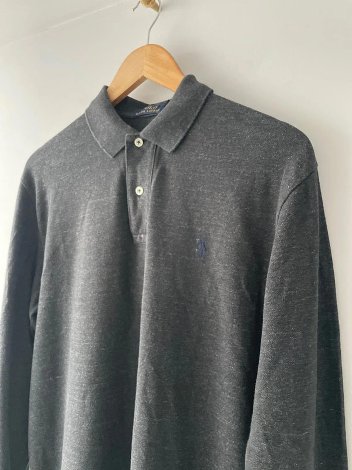 Men’s Ralph Lauren Premium Long Sleeve Polo In Grey - Medium - 2405