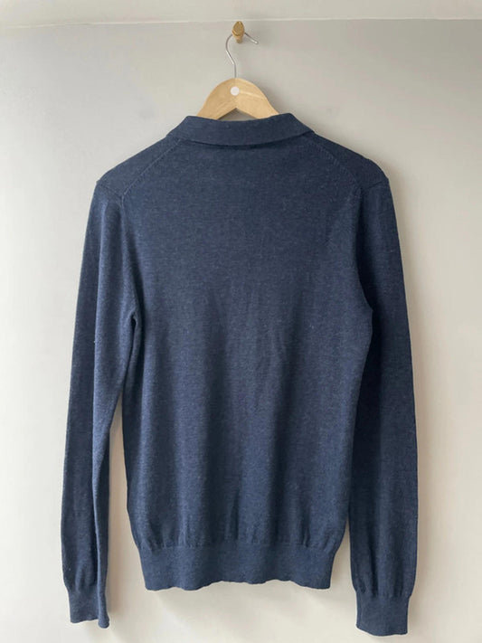 Men’s Reiss Premium Wool Long Sleeve Knitted Polo Top In Navy - Small - 2536