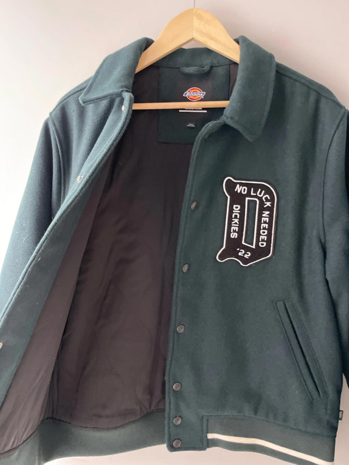 Men’s Dickies Union Springs Varsity Jacket Recycled Wool In Dark Green - Medium - 2372