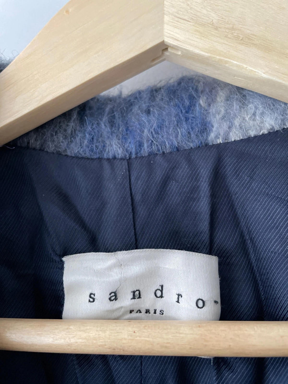 Women’s Sandro Paris Premium Mohair Check Coat Jacket In Navy - UK12 - 2371