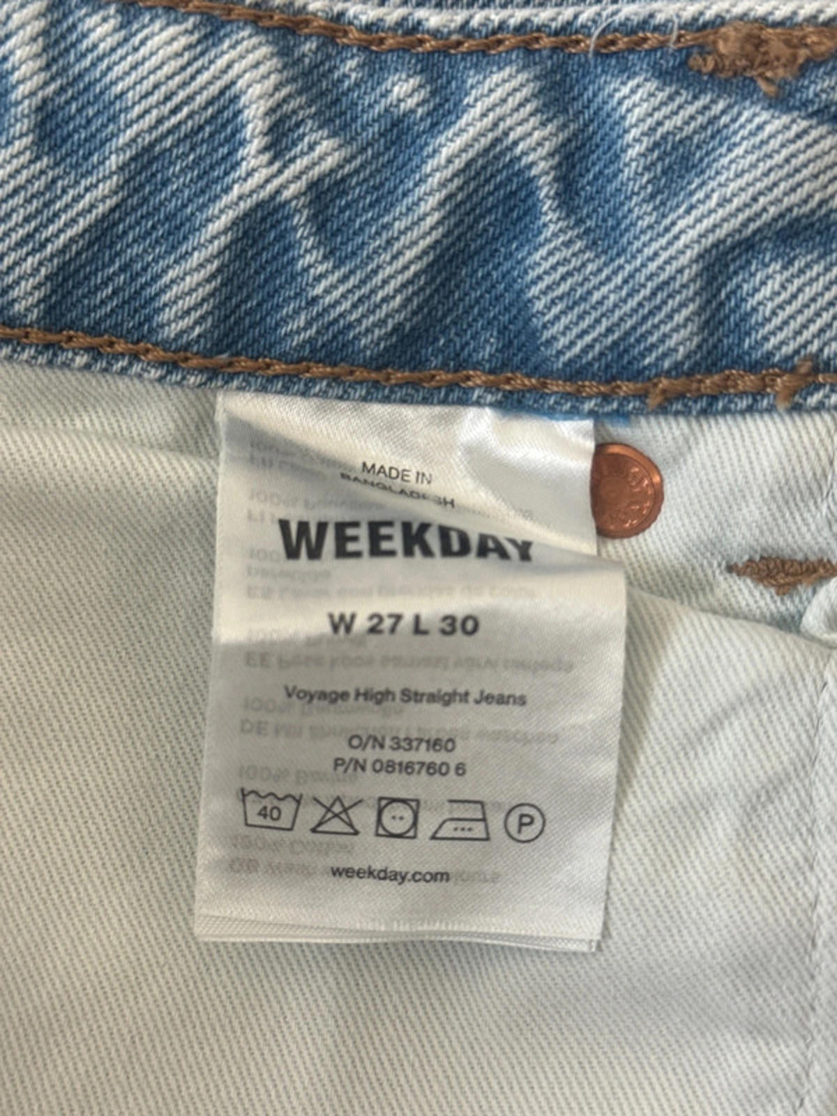 Women’s Weekday Voyage High Waisted Straight Fit Jeans - W27 / L30 - 1317