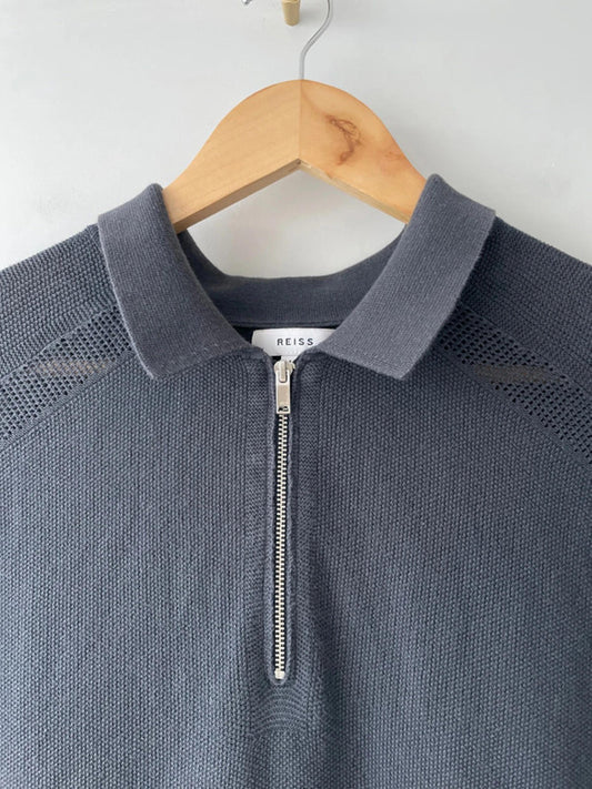 Men’s Reiss 1/4 Zip Premium Knitted Polo Top In Grey - Large - 2514