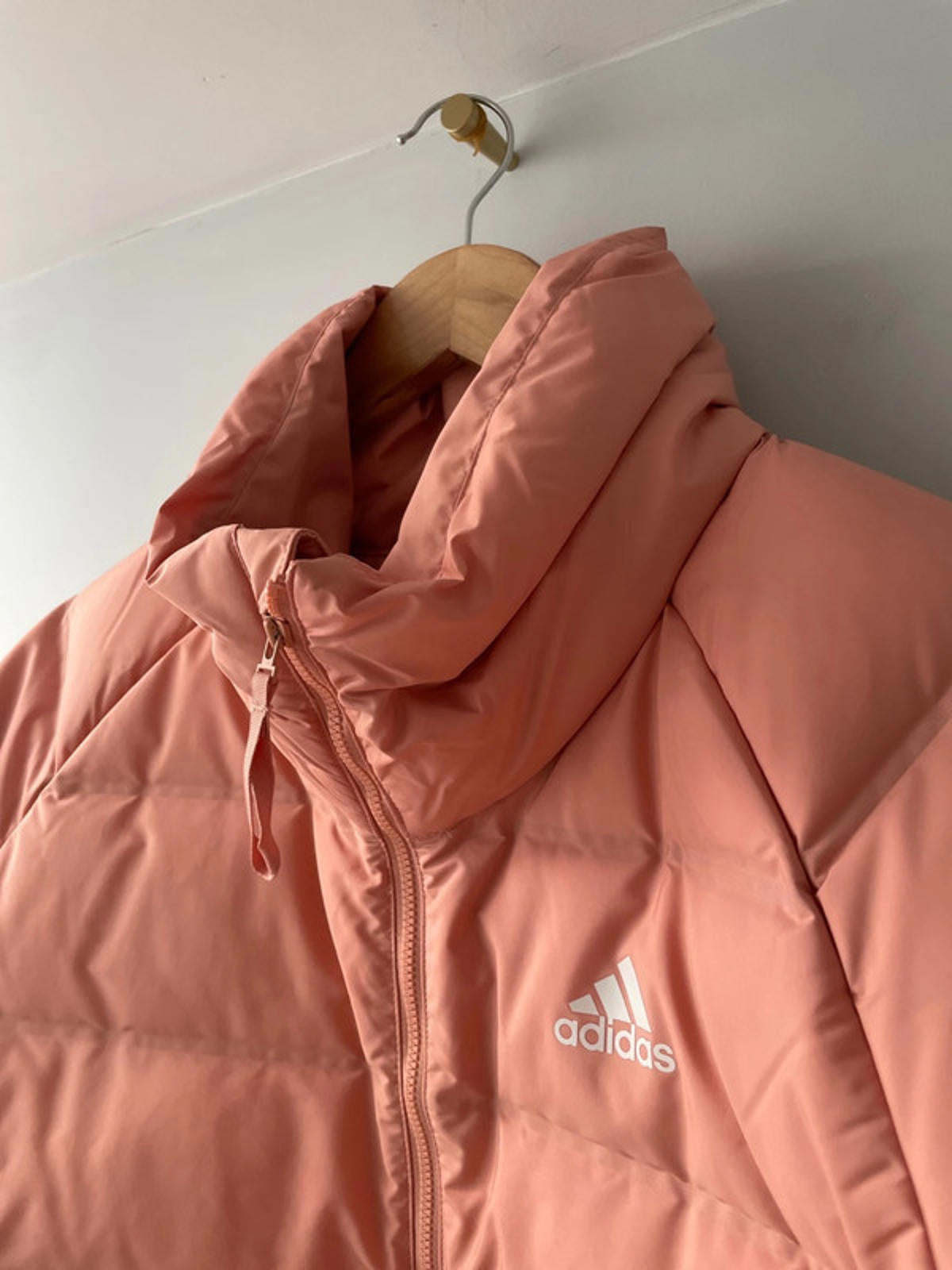 Women’s Adidas Helionic Oversized RLX Down Puffer Jacket In Coral - Large - 2340