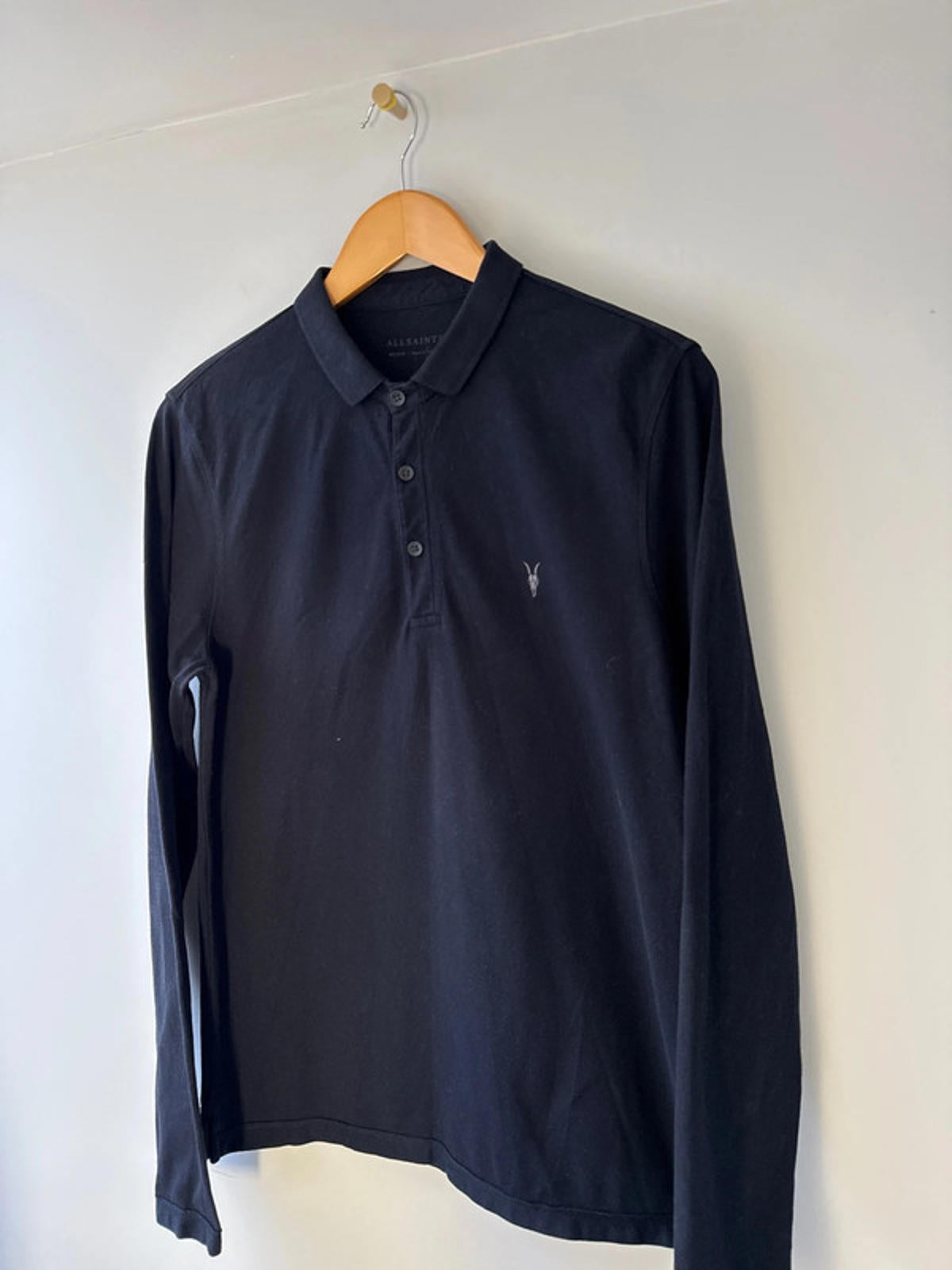 Men’s Allsaints Long Sleeve Polo Top In Black - Medium - 0222