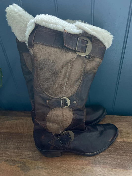 Women’s Manas Designer Leather Knee length Boots Made In Italy In Tan - UK 7 - 2569