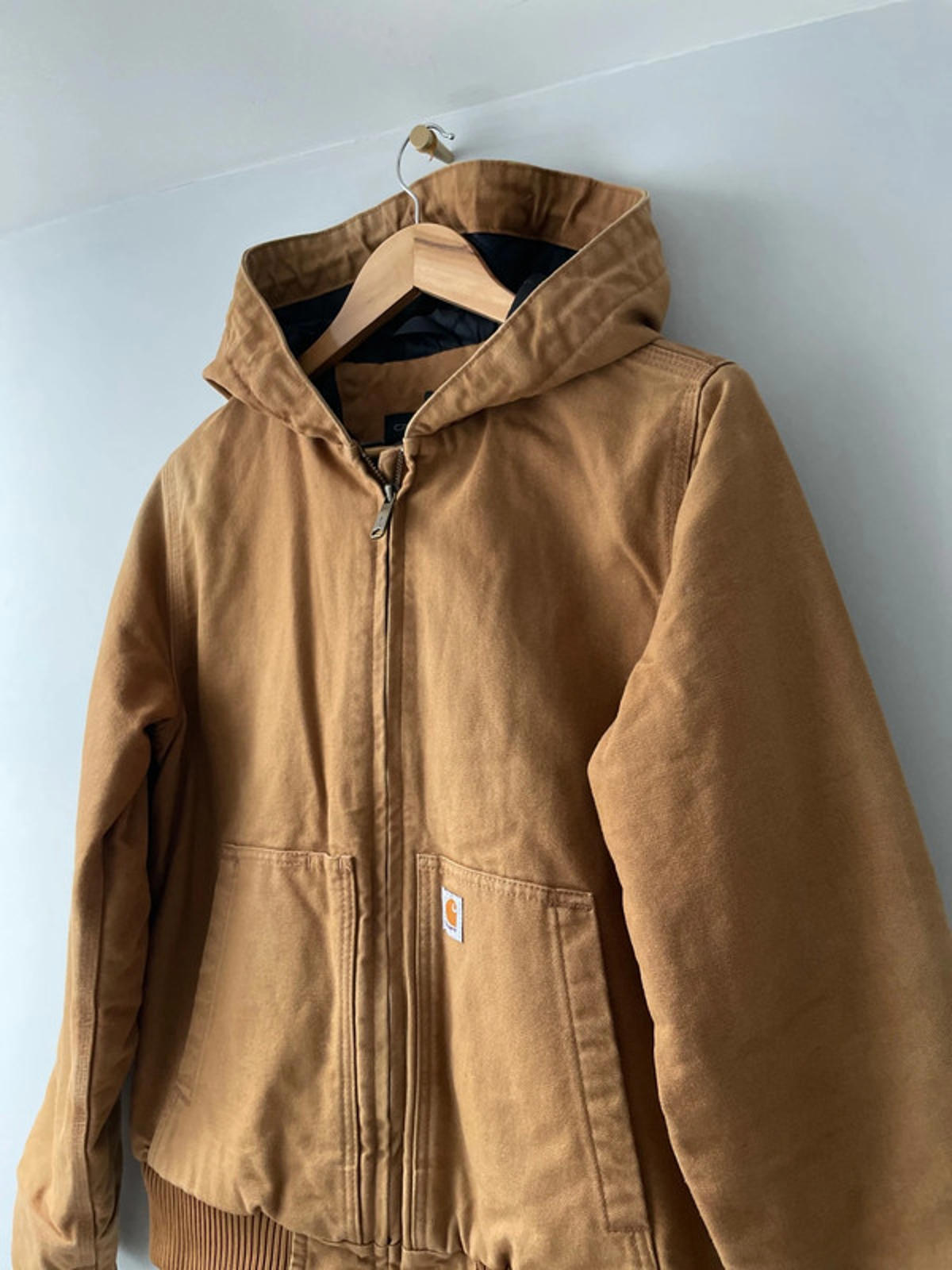 Men’s Carhartt Premium Padded Hooded Jacket In Tan - Small - 2388