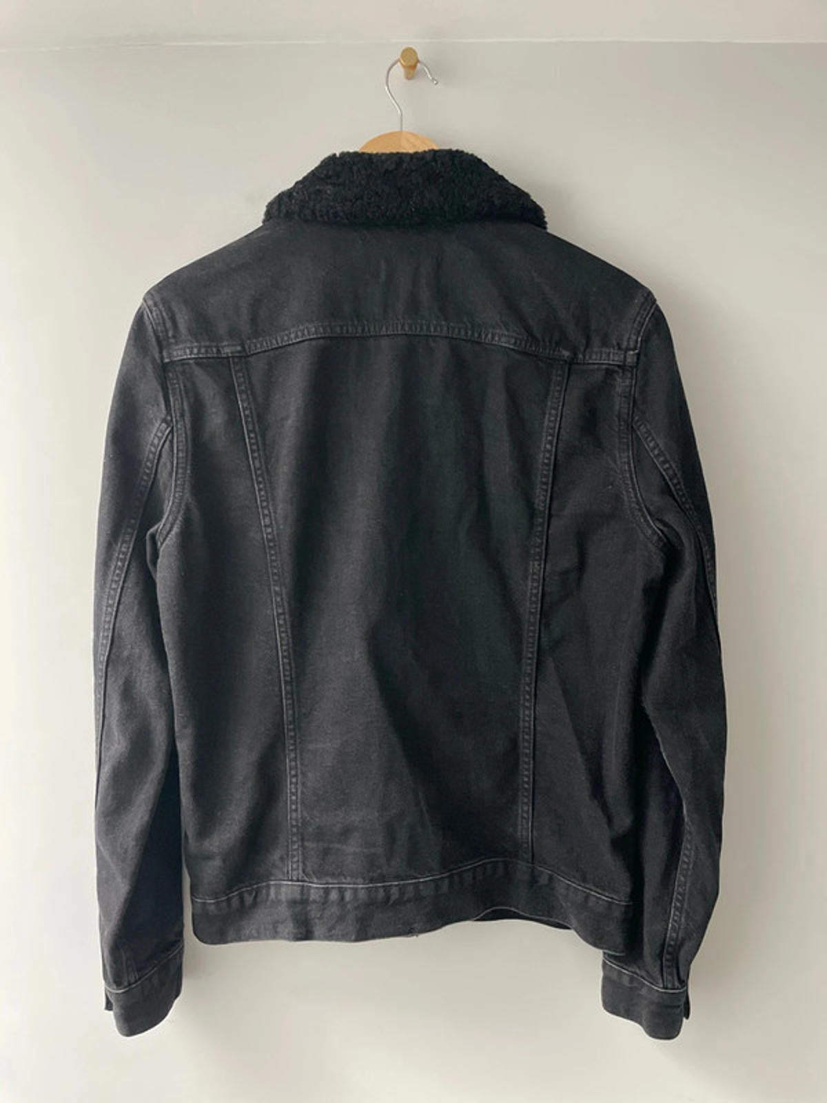 Women’s AllSaints Imoku Denim Jacket with Borg Collar In Black - Medium - 2327