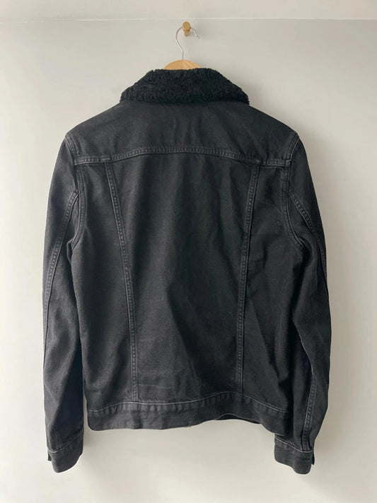 Women’s AllSaints Imoku Denim Jacket with Borg Collar In Black - Medium - 2327