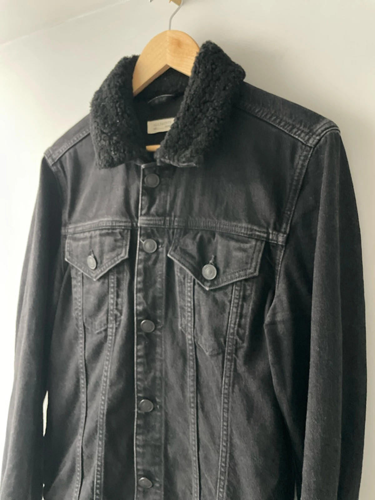 Women’s AllSaints Imoku Denim Jacket with Borg Collar In Black - Medium - 2327