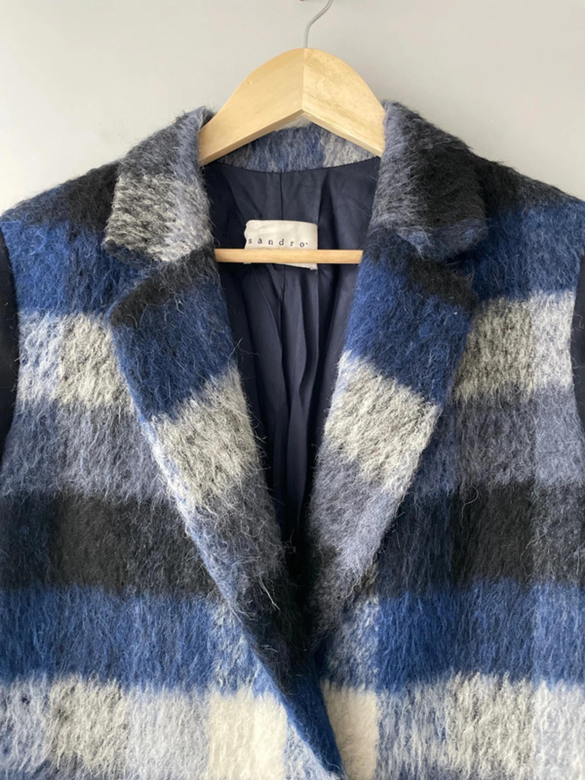 Women’s Sandro Paris Premium Mohair Check Coat Jacket In Navy - UK12 - 2371