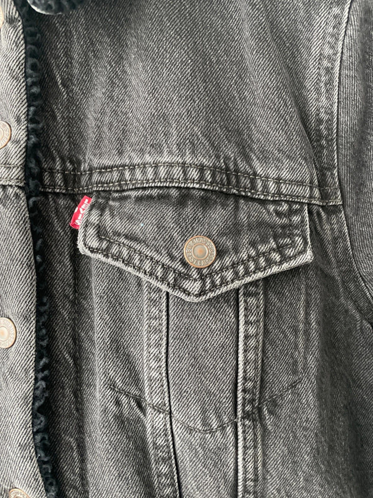 Womens Levi's Denim Trucker Jacket Coat With Borg Lining In Black - Small - 2311