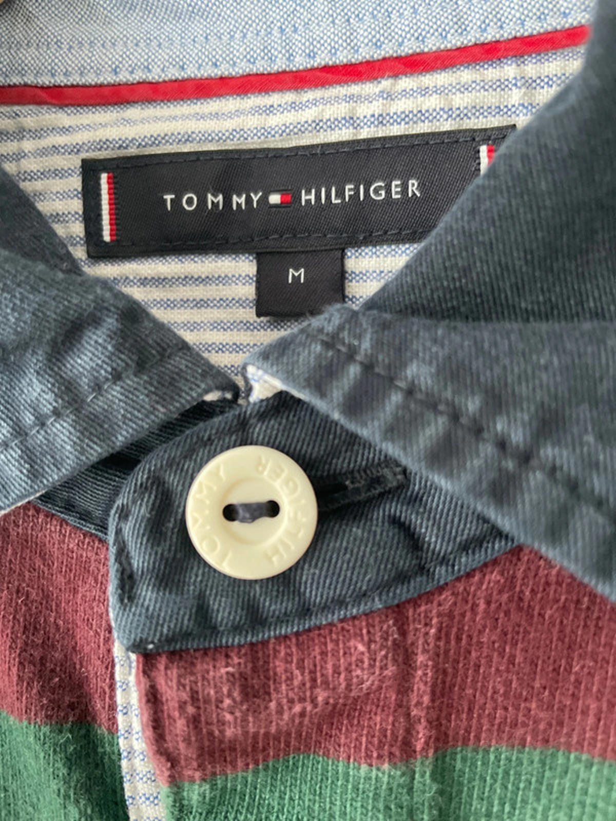Men’s Tommy Hilfiger Long Sleeve Stripped Rugby Polo Top In Burgundy - Medium - 2001