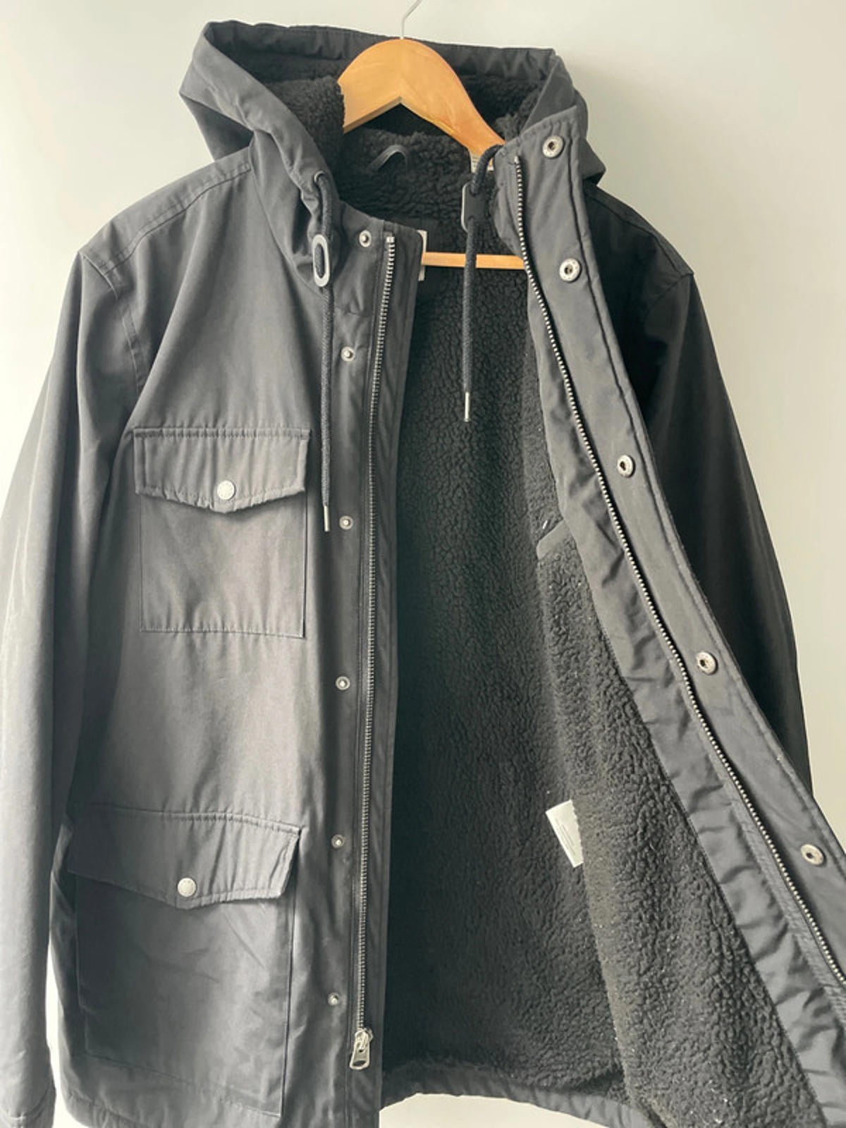 Men’s Levi’s Borg Lined Water Resistant Hooded Parka Jacket In Black - Large - 2399