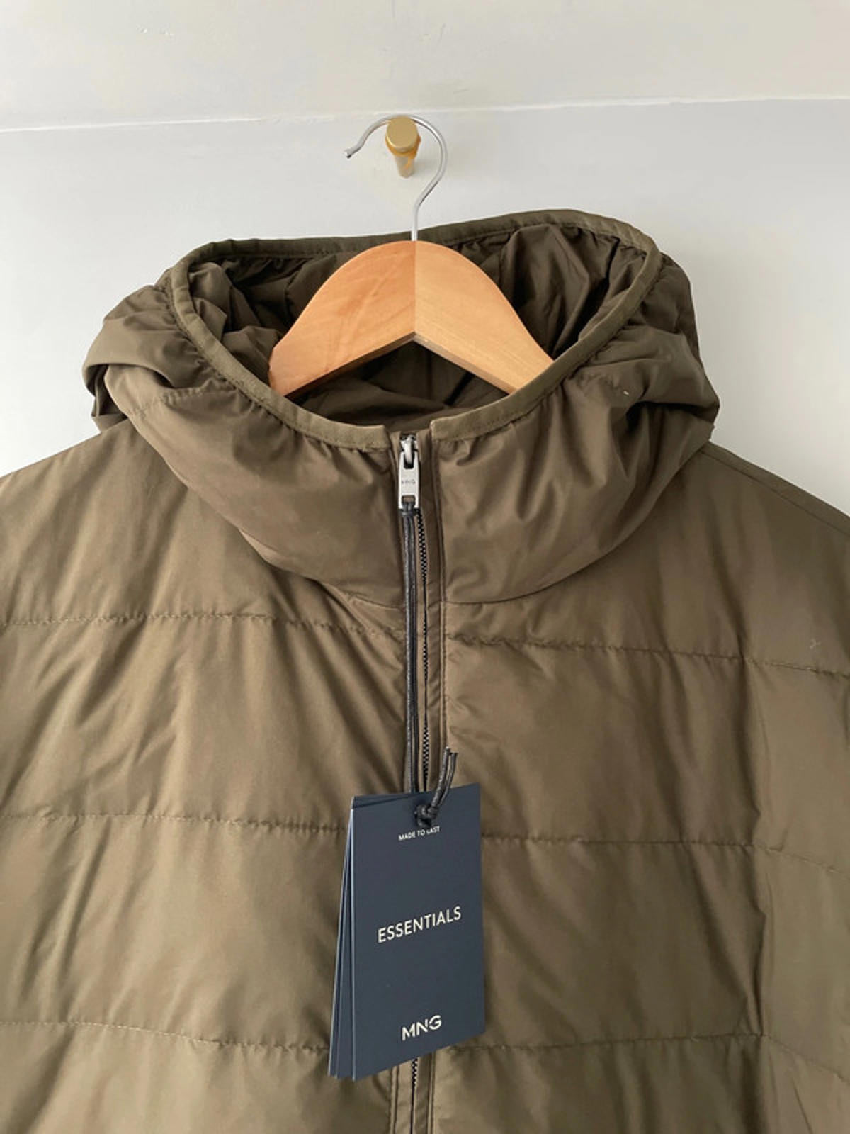 Mens Mango Gorry Hooded Padded Puffer Jacket In Khaki - Medium - 2373