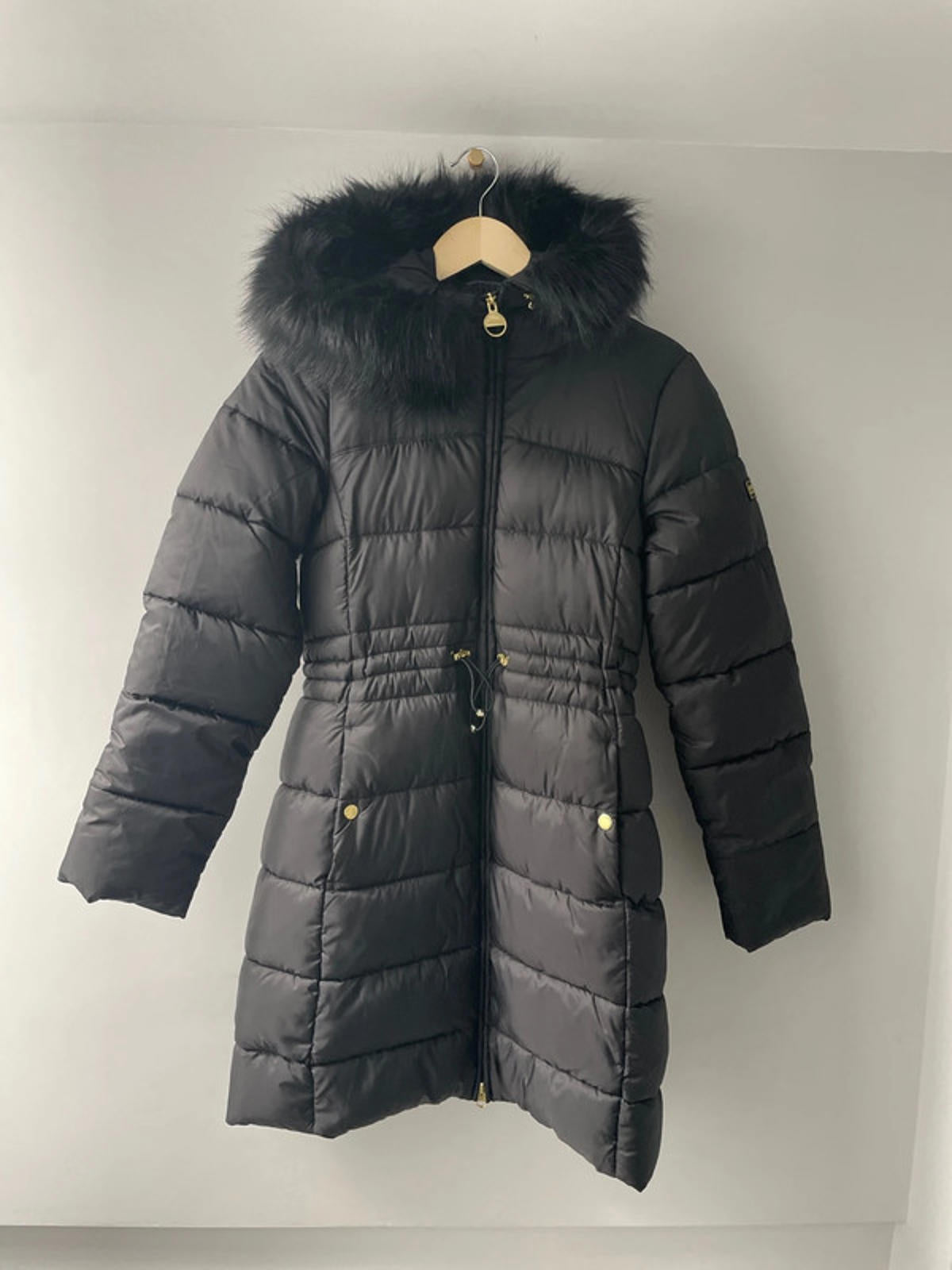 Women’s Barbour Anastasia Quilted Faux Fur Lined Hooded Puffer Jacket In Black - UK8 - 2396