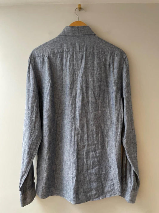 Men’s Reiss 100% Slub Linen Long Sleeve Shirt in Blue - Large - 2928
