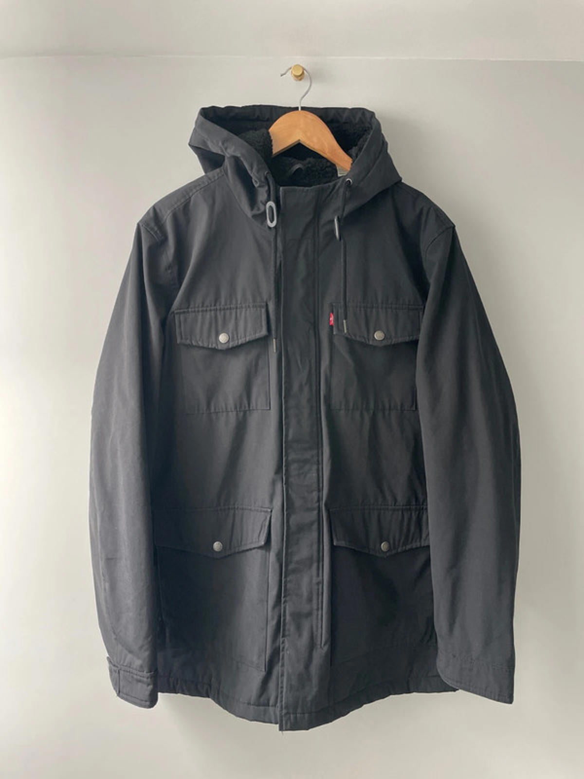 Men’s Levi’s Borg Lined Water Resistant Hooded Parka Jacket In Black - Large - 2399